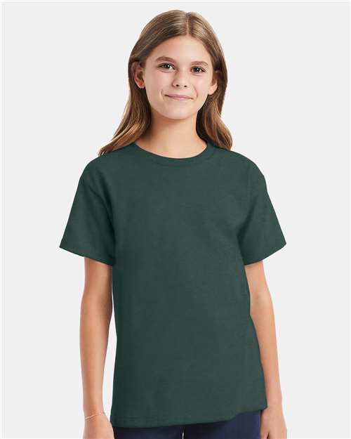 Hanes Essential-T Youth T-Shirt - Athletic Dark Green - Hanes 5480 Hanes Athletic Dark Green XS