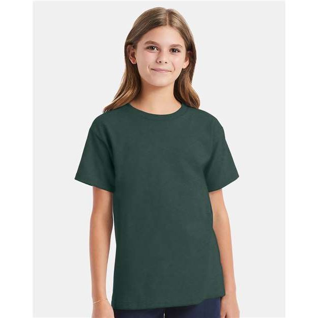 Hanes Essential-T Youth T-Shirt - Athletic Dark Green - Hanes 5480 Hanes