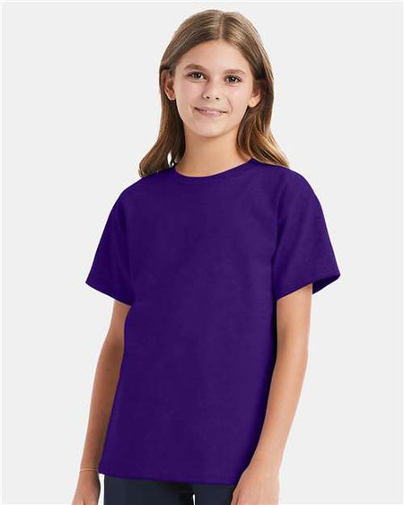 Hanes Essential-T Youth T-Shirt - Athletic Purple - Hanes 5480 Hanes Athletic Purple XS