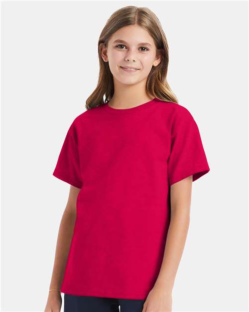 Hanes Essential-T Youth T-Shirt - Athletic Crimson - Hanes 5480 Hanes