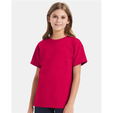 Hanes Essential-T Youth T-Shirt - Athletic Crimson - Hanes 5480 Hanes