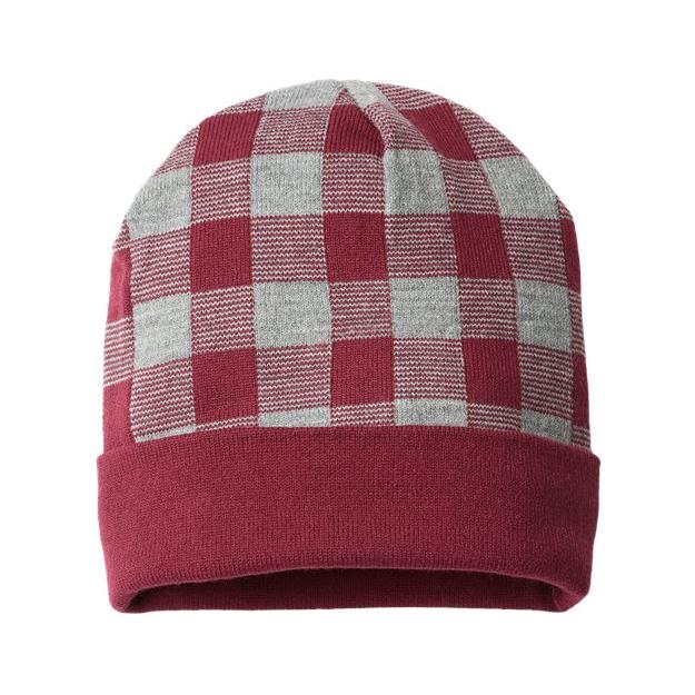 CAP AMERICA USA-Made Plaid Beanie - CAP AMERICA RKP12 CAP AMERICA Maroon/ Heather One Size