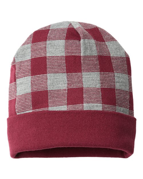 CAP AMERICA USA-Made Plaid Beanie - CAP AMERICA RKP12 CAP AMERICA Maroon/ Heather One Size