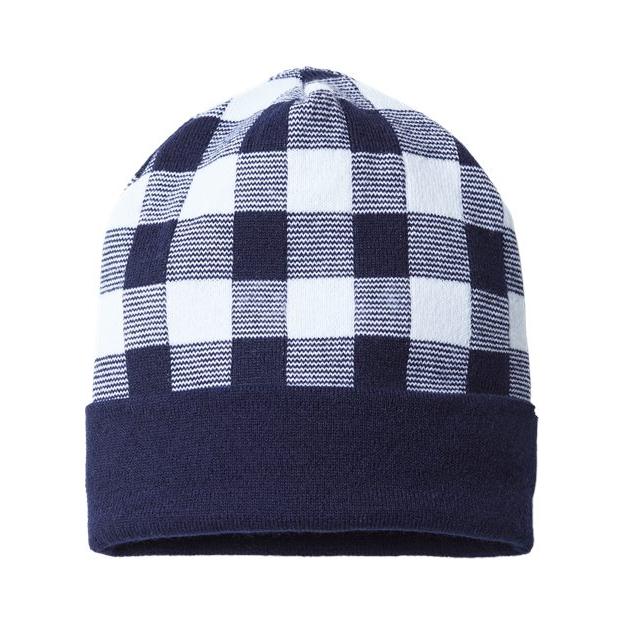 CAP AMERICA USA-Made Plaid Beanie - CAP AMERICA RKP12 CAP AMERICA Navy/ White One Size