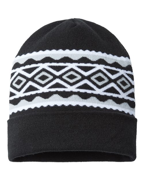 CAP AMERICA USA- Made Diamond Cuffed Beanie - CAP AMERICA RKD12 CAP AMERICA Black/ Silver One Size