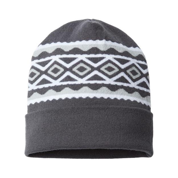 CAP AMERICA USA- Made Diamond Cuffed Beanie - CAP AMERICA RKD12 CAP AMERICA Iron Grey/ White One Size