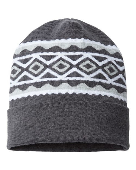 CAP AMERICA USA- Made Diamond Cuffed Beanie - CAP AMERICA RKD12 CAP AMERICA Iron Grey/ White One Size