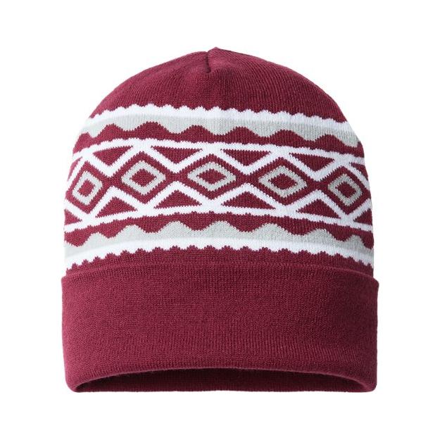 CAP AMERICA USA- Made Diamond Cuffed Beanie - CAP AMERICA RKD12 CAP AMERICA Maroon/ Silver One Size