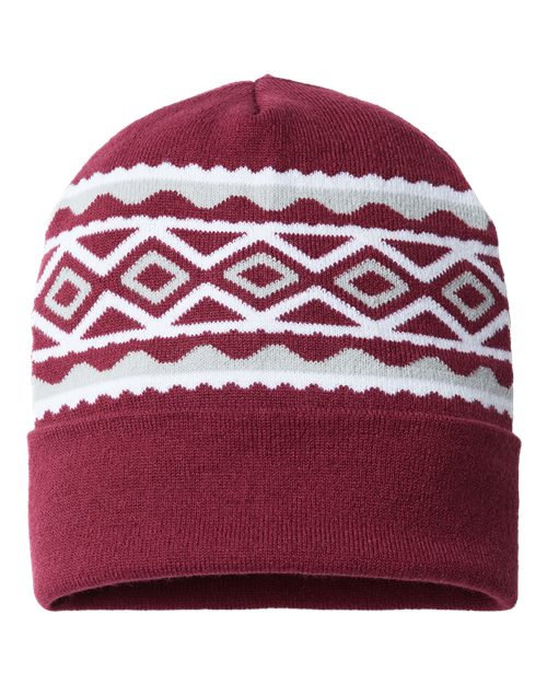 CAP AMERICA USA- Made Diamond Cuffed Beanie - CAP AMERICA RKD12 CAP AMERICA Maroon/ Silver One Size