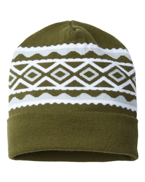 CAP AMERICA USA- Made Diamond Cuffed Beanie - CAP AMERICA RKD12 CAP AMERICA Olive Green/ Silver One Size