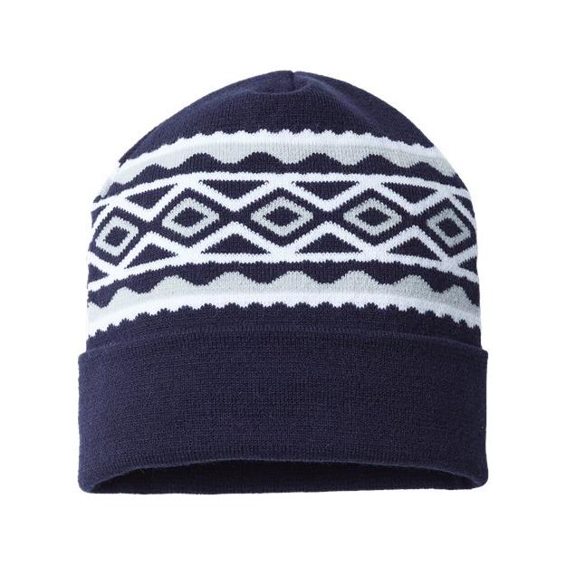 CAP AMERICA USA- Made Diamond Cuffed Beanie - CAP AMERICA RKD12 CAP AMERICA True Navy/ Silver One Size