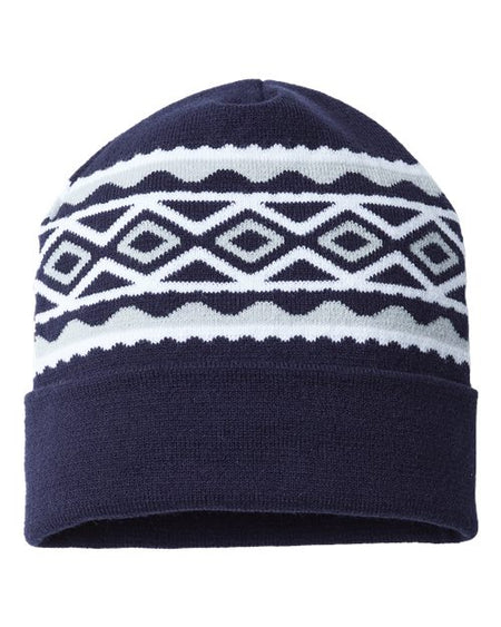 CAP AMERICA USA- Made Diamond Cuffed Beanie - CAP AMERICA RKD12 CAP AMERICA True Navy/ Silver One Size