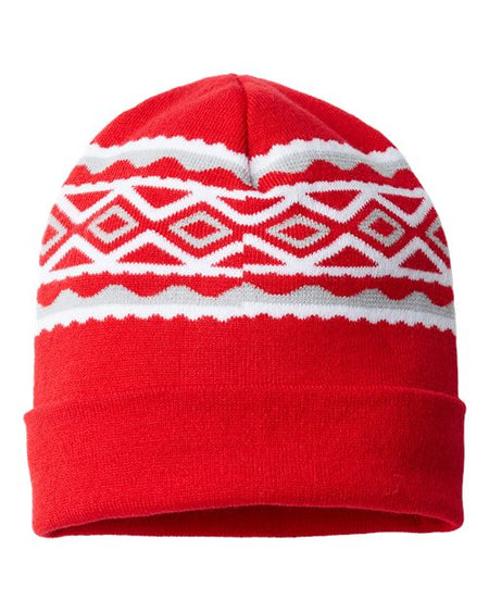 CAP AMERICA USA- Made Diamond Cuffed Beanie - CAP AMERICA RKD12 CAP AMERICA True Red/ Silver One Size