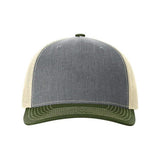 Richardson Five-Panel Trucker Cap - Richardson 112FP Richardson Heather Grey/ Birch/ Army Olive Adjustable