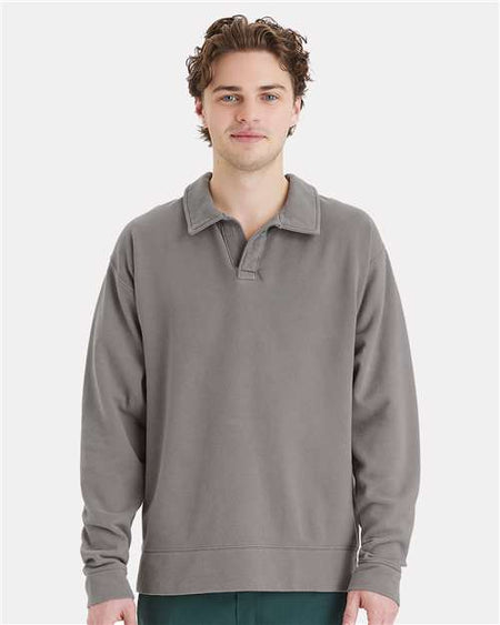 ComfortWash by Hanes Garment-Dyed Polo Collar Sweatshirt - ComfortWash by Hanes GDH490 ComfortWash by Hanes Concrete Grey S