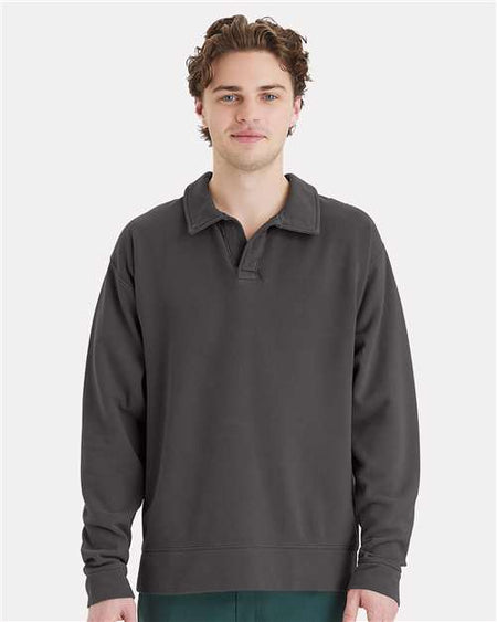 ComfortWash by Hanes Garment-Dyed Polo Collar Sweatshirt - ComfortWash by Hanes GDH490 ComfortWash by Hanes New Railroad Grey S