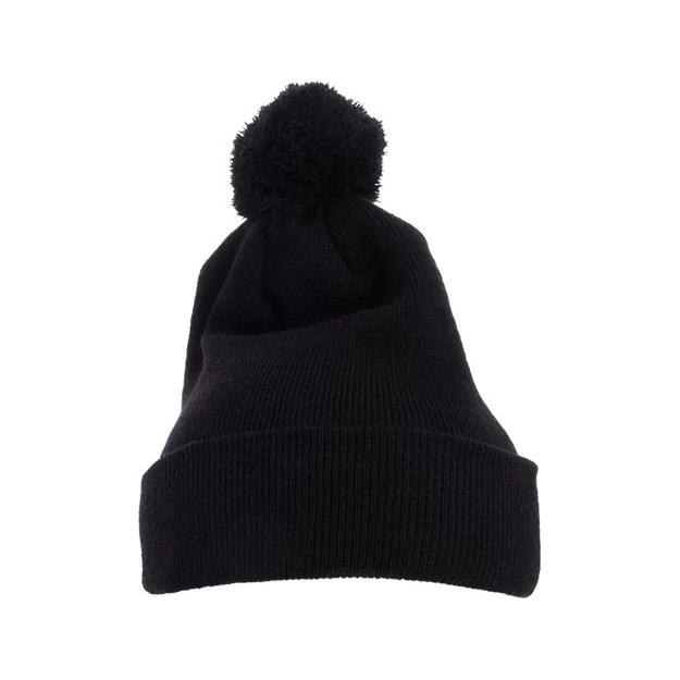 Flexfit Cuff Knit Beanie w Pom - Flexfit 1501P Flexfit Black One Size