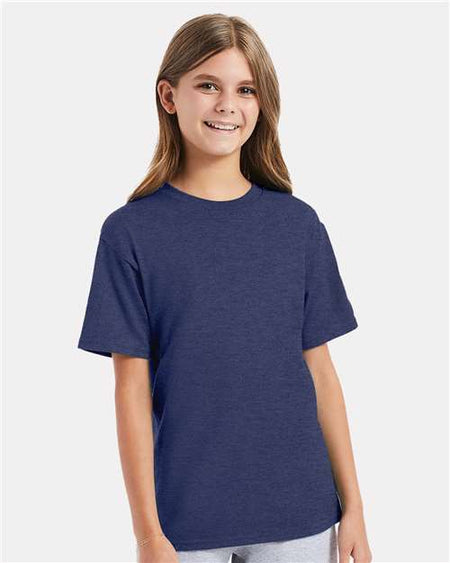 Hanes Perfect-T Youth T-Shirt - Hanes 498Y Hanes Heather Navy XS