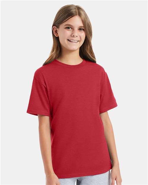 Hanes Perfect-T Youth T-Shirt - Hanes 498Y Hanes Heather Red XS