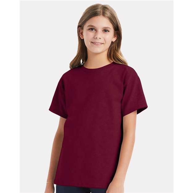 Hanes Essential-T Youth T-Shirt - Athletic Cardinal - Hanes 5480 Hanes