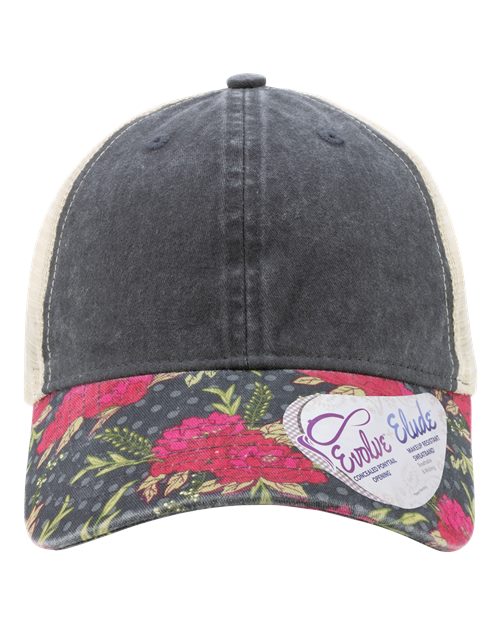 Infinity Her Women's Printed Visor with Mesh Back Cap - Infinity Her JANET Infinity Her Black/ Floral/ Khaki Adjustable