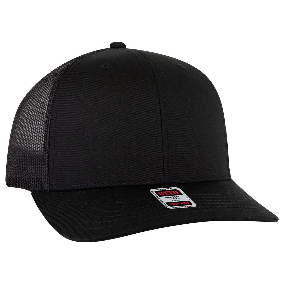 OTTO CAP 6 Panel Mid Profile Mesh Back Trucker Hat OTTO 112-1-003 - Black Otto Cap