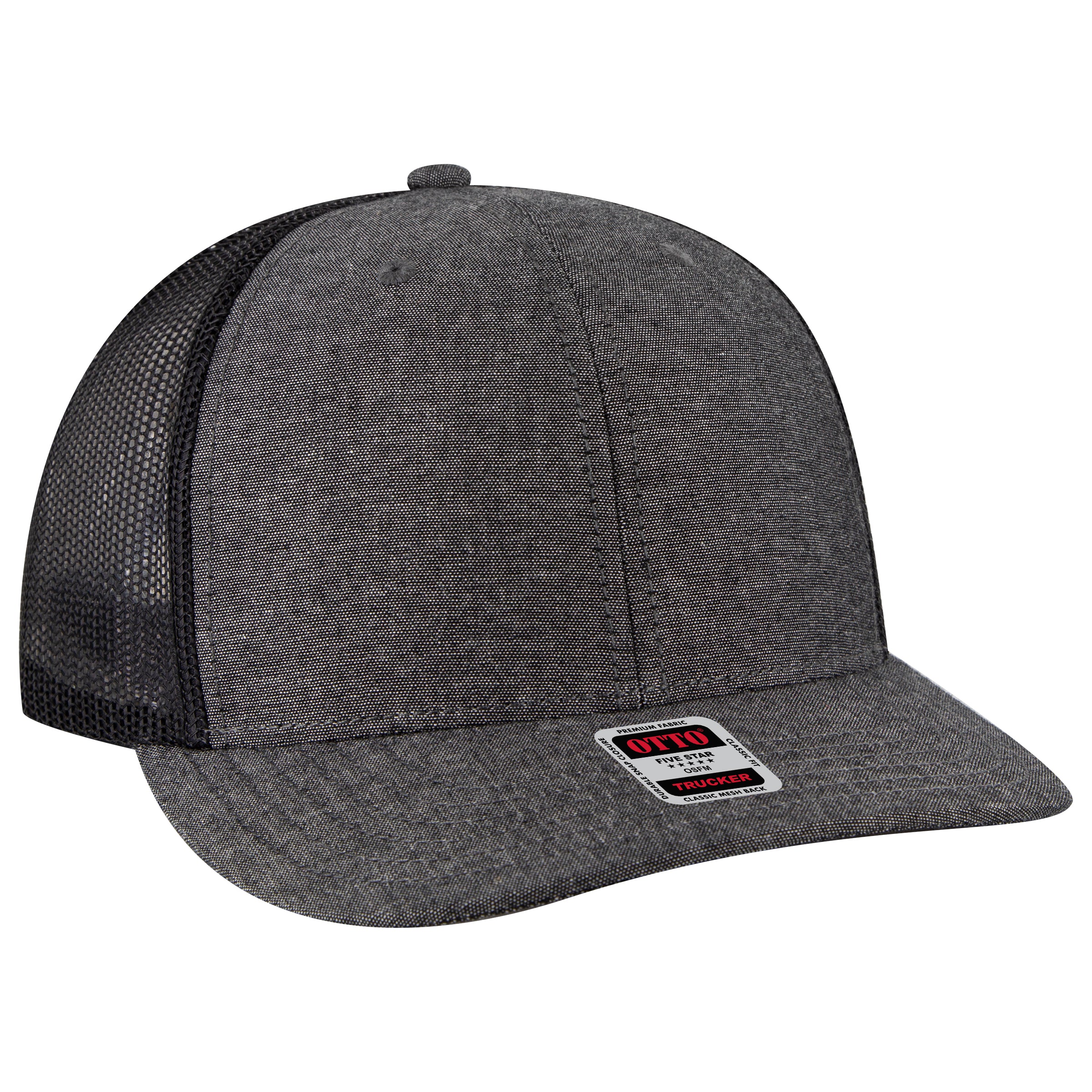 OTTO CAP 6 Panel Mid Profile Mesh Back Trucker Hat OTTO 112-1-003X - Black Otto Cap 003X - Black OSFM - Adult