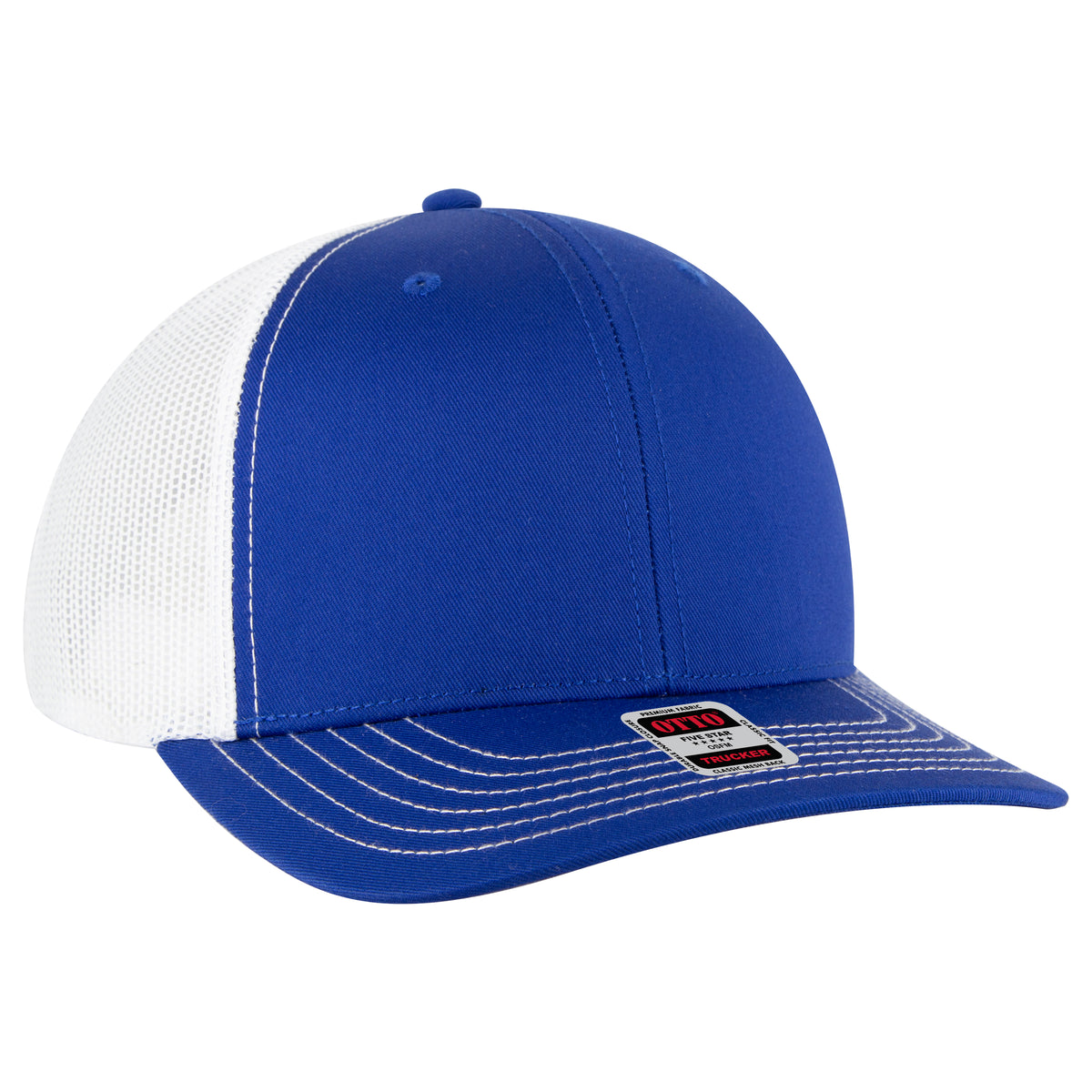 OTTO CAP 6 Panel Mid Profile Mesh Back Trucker Hat OTTO 112-1-010116 - Ryl/Ryl/Wht Otto Cap