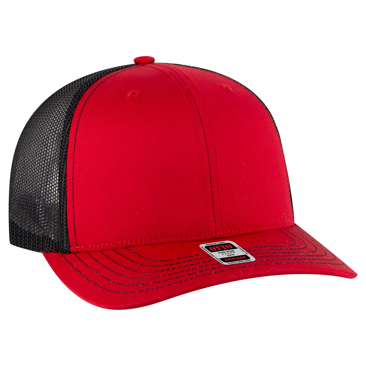 OTTO CAP 6 Panel Mid Profile Mesh Back Trucker Hat OTTO 112-1-020203 - Red/Red/Blk Otto Cap 020203 - Red/Red/Blk OSFM - Adult