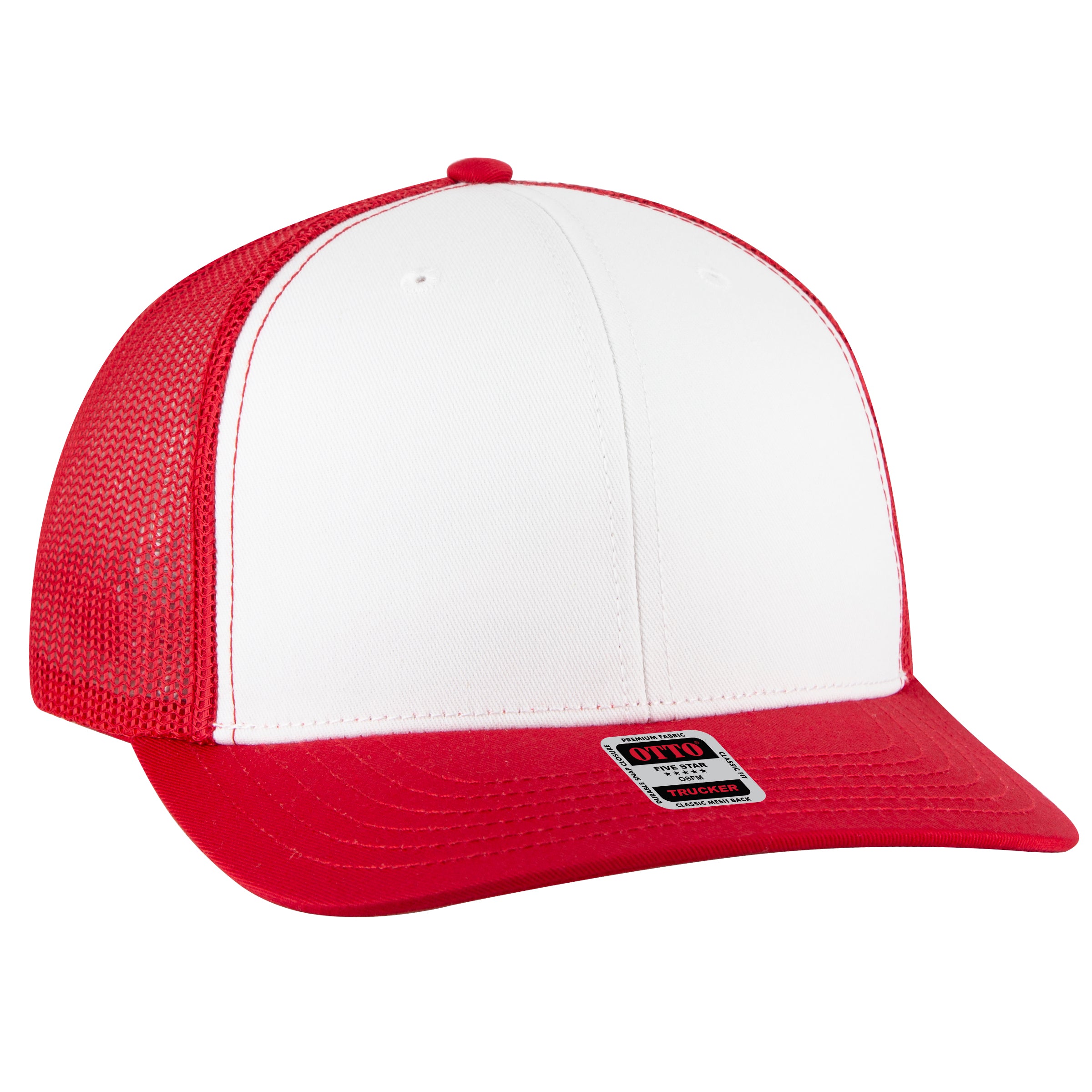 OTTO CAP 6 Panel Mid Profile Mesh Back Trucker Hat OTTO 112-1-021602 - Red/Wht/Red Otto Cap