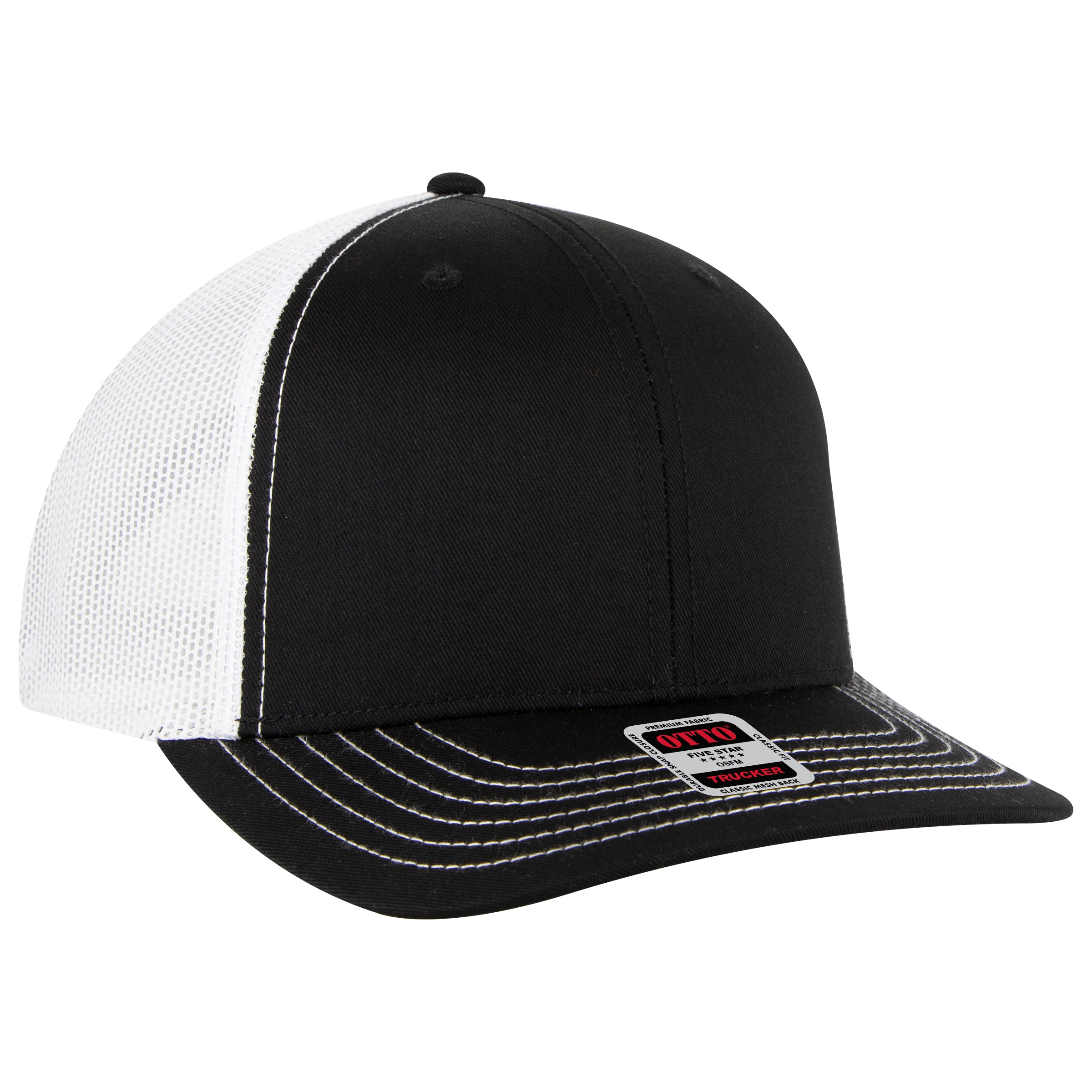 OTTO CAP 6 Panel Mid Profile Mesh Back Trucker Hat OTTO 112-1-030316 - Blk/Blk/Wht Otto Cap 030316 - Blk/Blk/Wht OSFM - Adult