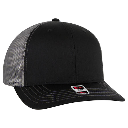 OTTO CAP 6 Panel Mid Profile Mesh Back Trucker Hat OTTO 112-1-030325 - Blk/Blk/Ch.Gry Otto Cap