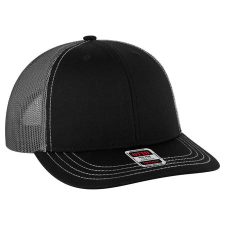 OTTO CAP 6 Panel Mid Profile Mesh Back Trucker Hat OTTO 112-1-030325 - Blk/Blk/Ch.Gry Otto Cap 030325 - Blk/Blk/Ch.Gry Young Adult