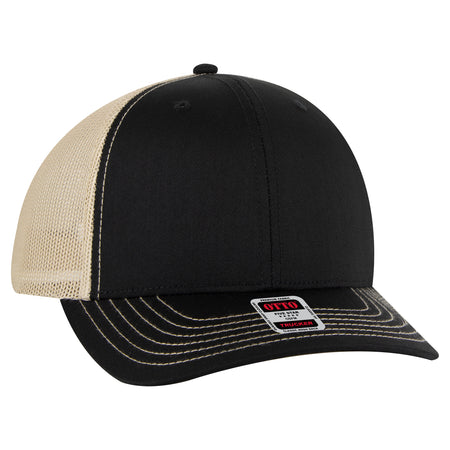 OTTO CAP 6 Panel Mid Profile Mesh Back Trucker Hat OTTO 112-1-030332 - Blk/Blk/Kha Otto Cap