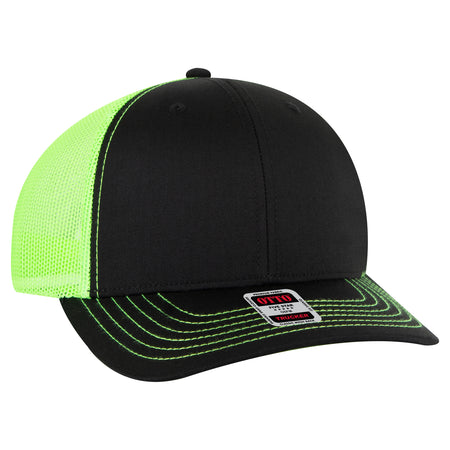 OTTO CAP 6 Panel Mid Profile Mesh Back Trucker Hat OTTO 112-1-030388 - Blk/Blk/N.Grn Otto Cap