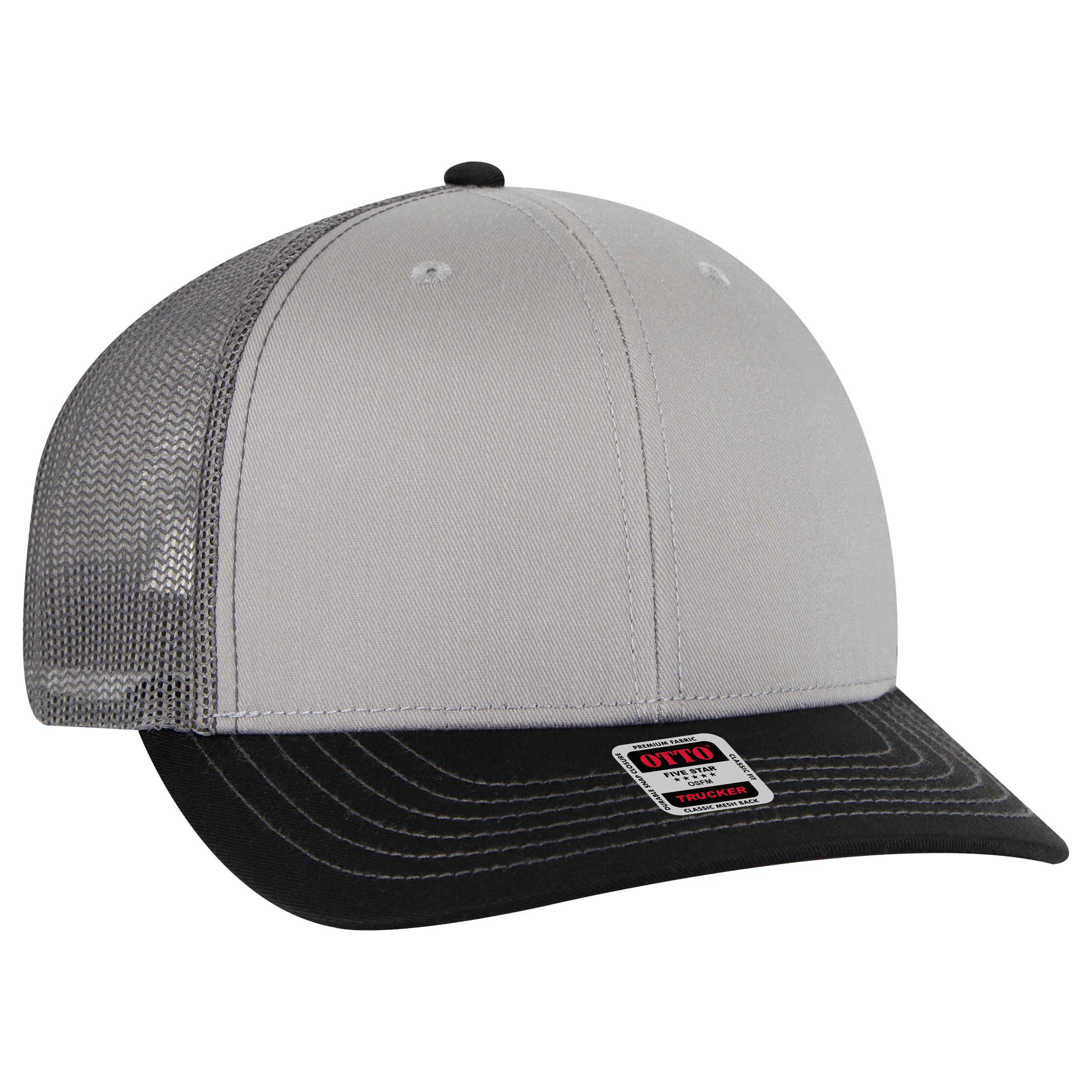 OTTO CAP 6 Panel Mid Profile Mesh Back Trucker Hat OTTO 112-1-031425 - Blk/Gry/Ch.Gry Otto Cap