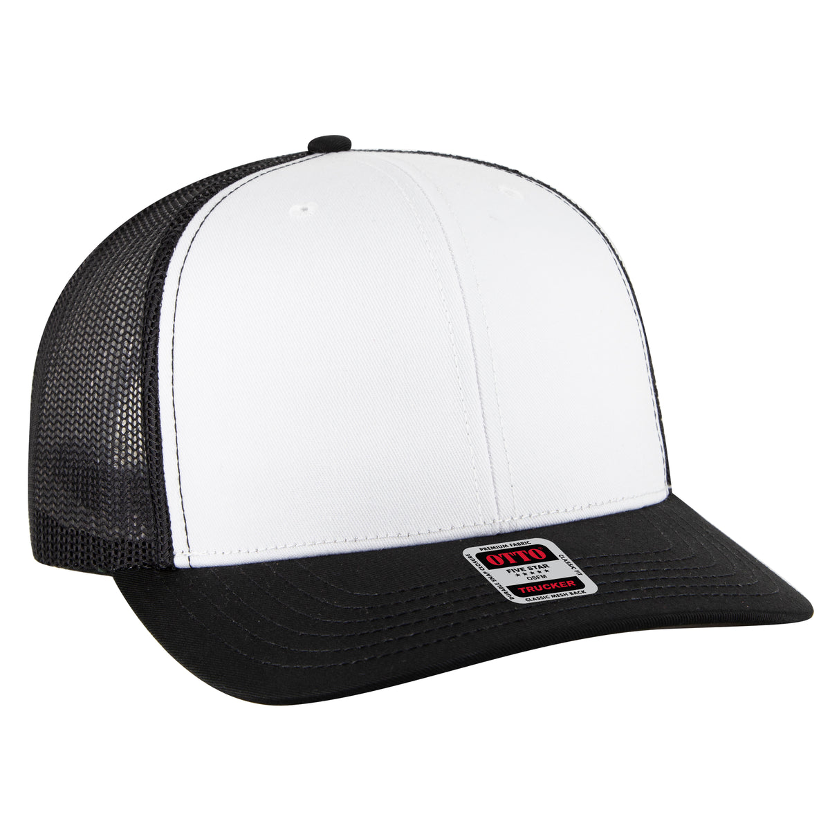 OTTO CAP 6 Panel Mid Profile Mesh Back Trucker Hat OTTO 112-1-031603 - Blk/Wht/Blk Otto Cap 031603 - Blk/Wht/Blk OSFM - Adult