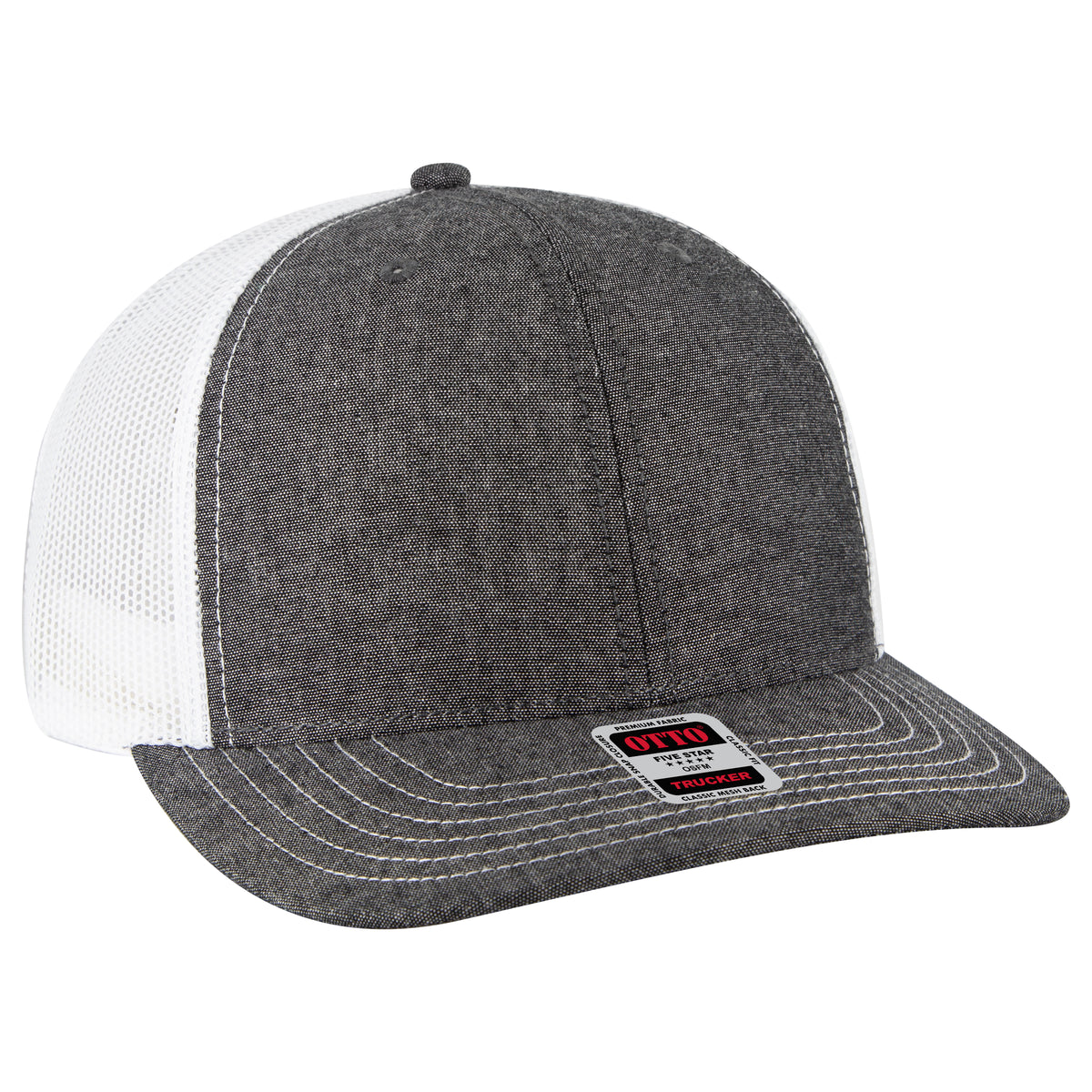 OTTO CAP 6 Panel Mid Profile Mesh Back Trucker Hat OTTO 112-1-0316X - Blk/Wht Otto Cap