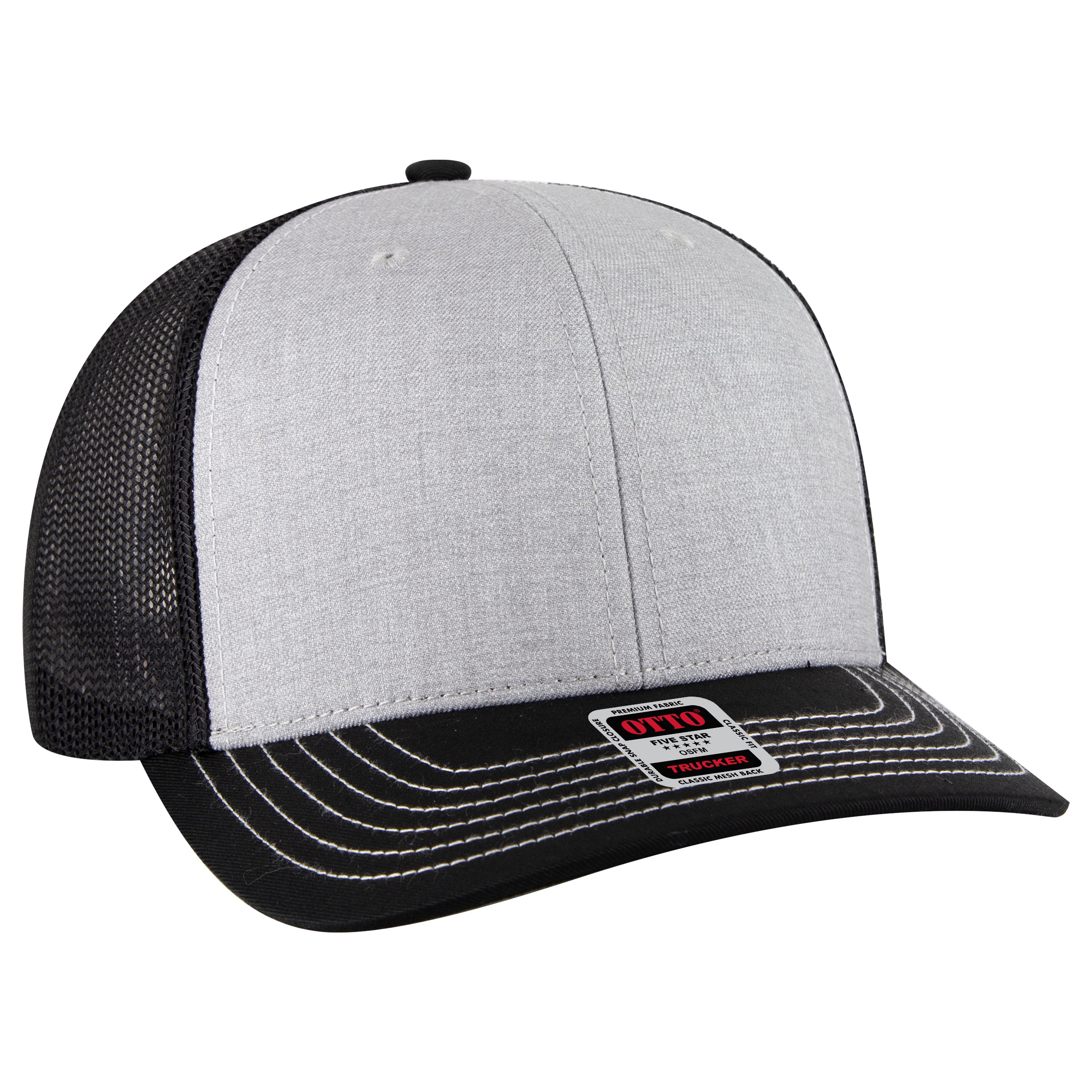 OTTO CAP 6 Panel Mid Profile Mesh Back Trucker Hat OTTO 112-1 Otto Cap 037403 - Black/Heather Gray/Black OSFM - Adult