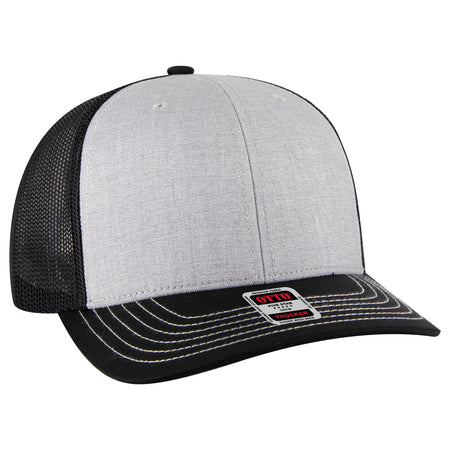 OTTO CAP 6 Panel Mid Profile Mesh Back Trucker Hat OTTO 112-1-037403 - Black/Heather Gray/Black Otto Cap