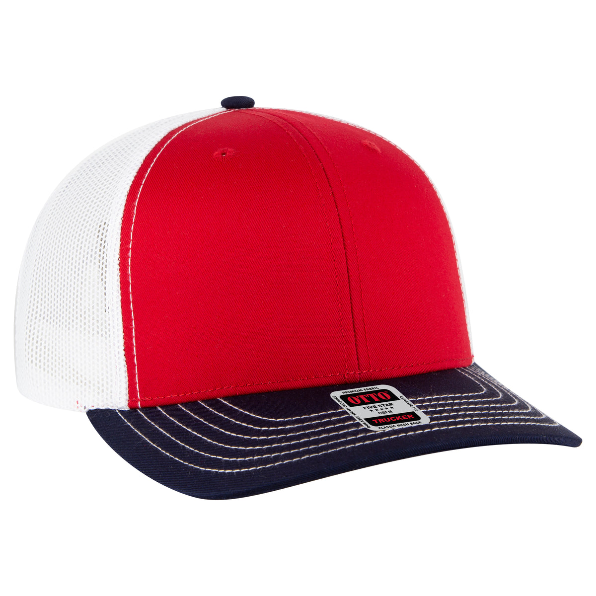 OTTO CAP 6 Panel Mid Profile Mesh Back Trucker Hat OTTO 112-1-040216 - Nvy/Red/Wht Otto Cap 040216 - Nvy/Red/Wht OSFM - Adult