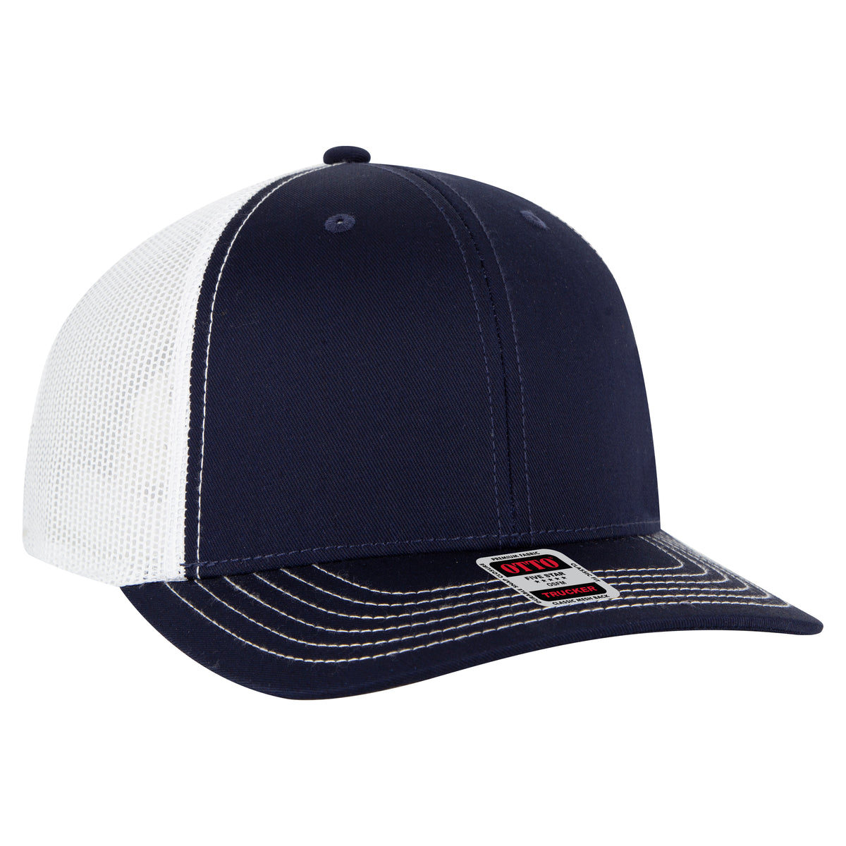 OTTO CAP 6 Panel Mid Profile Mesh Back Trucker Hat OTTO 112-1-040416 - Nvy/Nvy/Wht Otto Cap 040416 - Nvy/Nvy/Wht OSFM - Adult