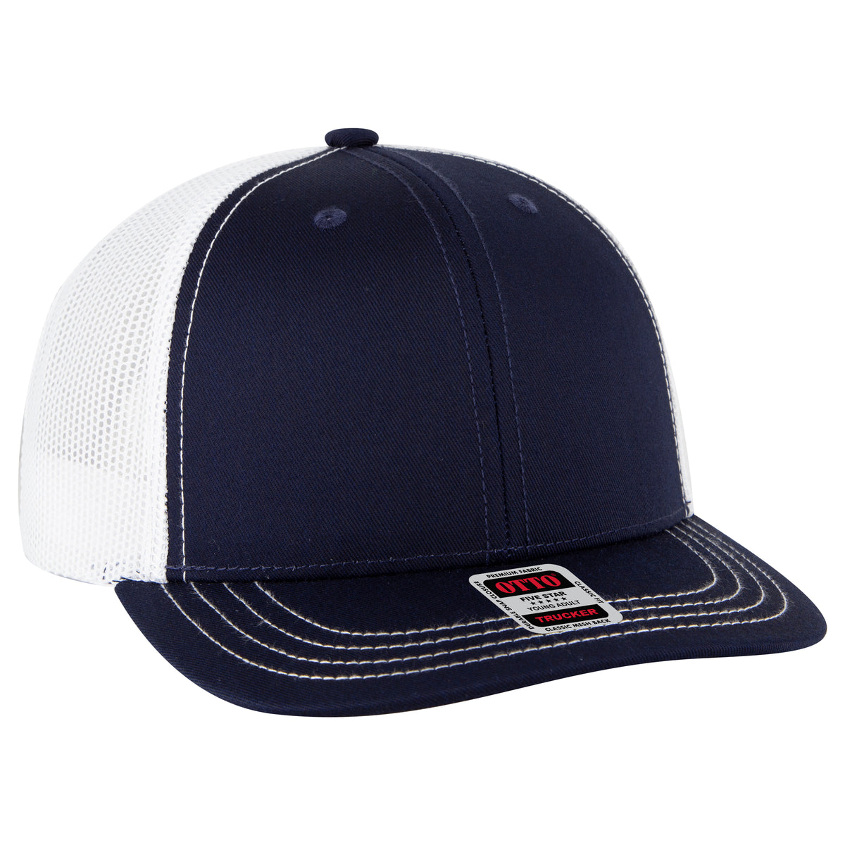 OTTO CAP 6 Panel Mid Profile Mesh Back Trucker Hat OTTO 112-1-040416 - Nvy/Nvy/Wht Otto Cap