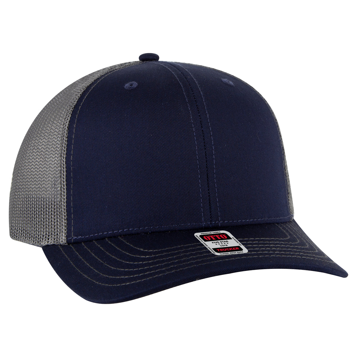 OTTO CAP 6 Panel Mid Profile Mesh Back Trucker Hat OTTO 112-1 Otto Cap 040425 - Nvy/Nvy/Ch.Gry OSFM - Adult