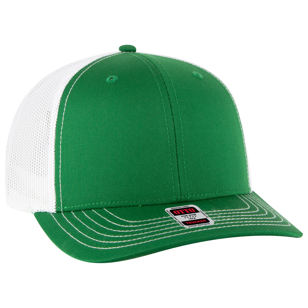 OTTO CAP 6 Panel Mid Profile Mesh Back Trucker Hat OTTO 112-1-050516 - Kly/Kly/Wht Otto Cap