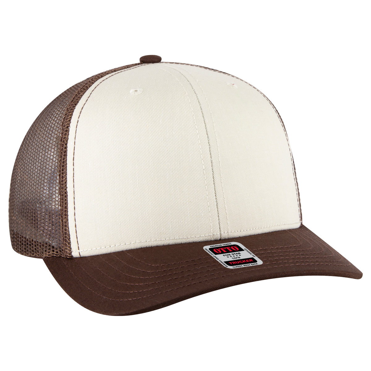 OTTO CAP 6 Panel Mid Profile Mesh Back Trucker Hat OTTO 112-1-073107 - Brn/Natrl/Brn Otto Cap