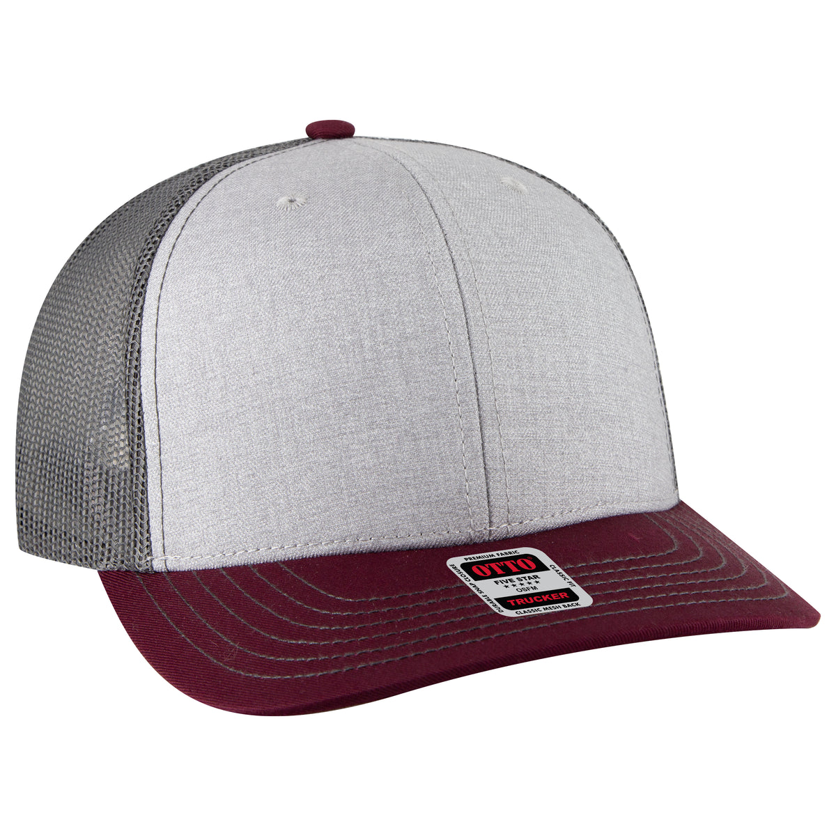 OTTO CAP 6 Panel Mid Profile Mesh Back Trucker Hat OTTO 112-1-107425 - Mrn/H.Gry/Ch.Gry Otto Cap 107425 - Mrn/H.Gry/Ch.Gry OSFM - Adult