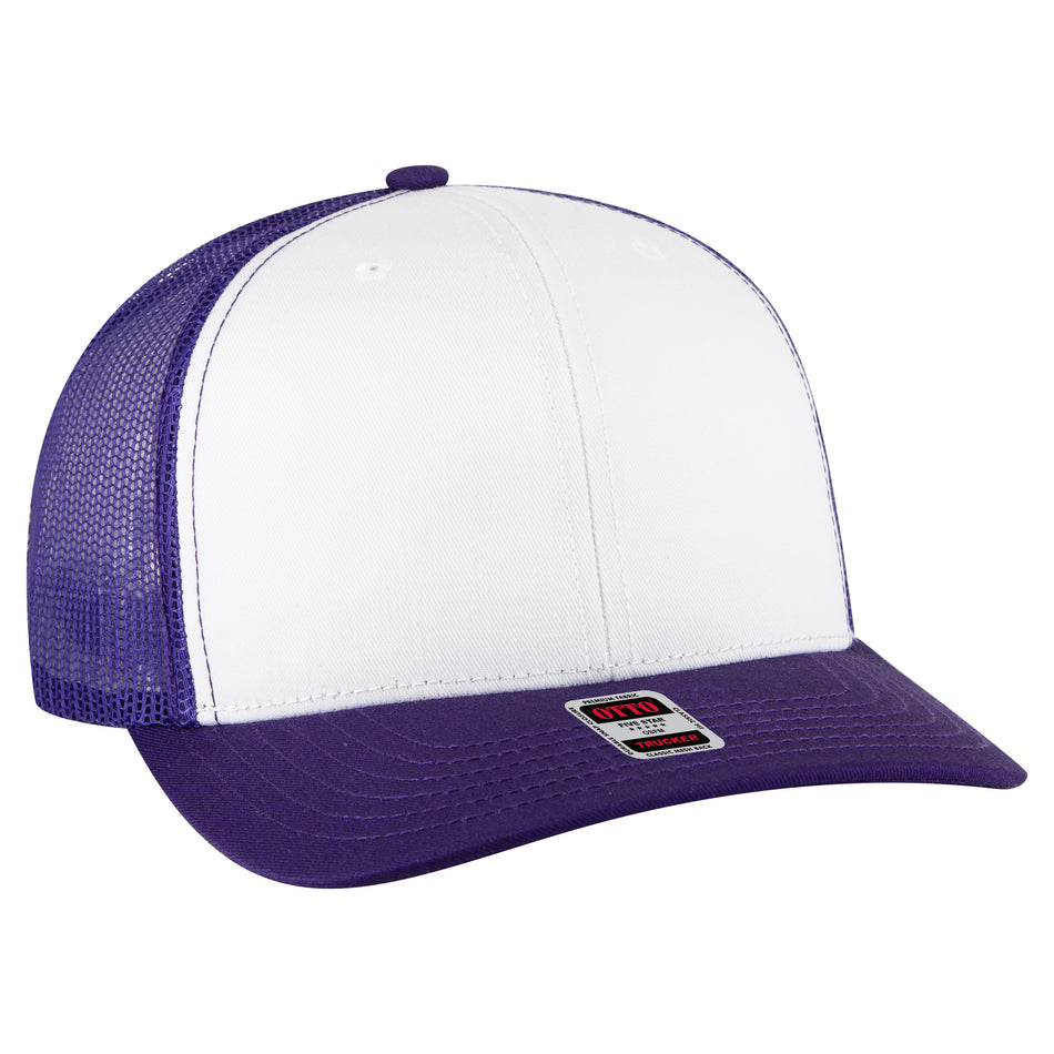 OTTO CAP 6 Panel Mid Profile Mesh Back Trucker Hat OTTO 112-1-111611 - Pur/Wht/Pur Otto Cap 111611 - Pur/Wht/Pur OSFM - Adult