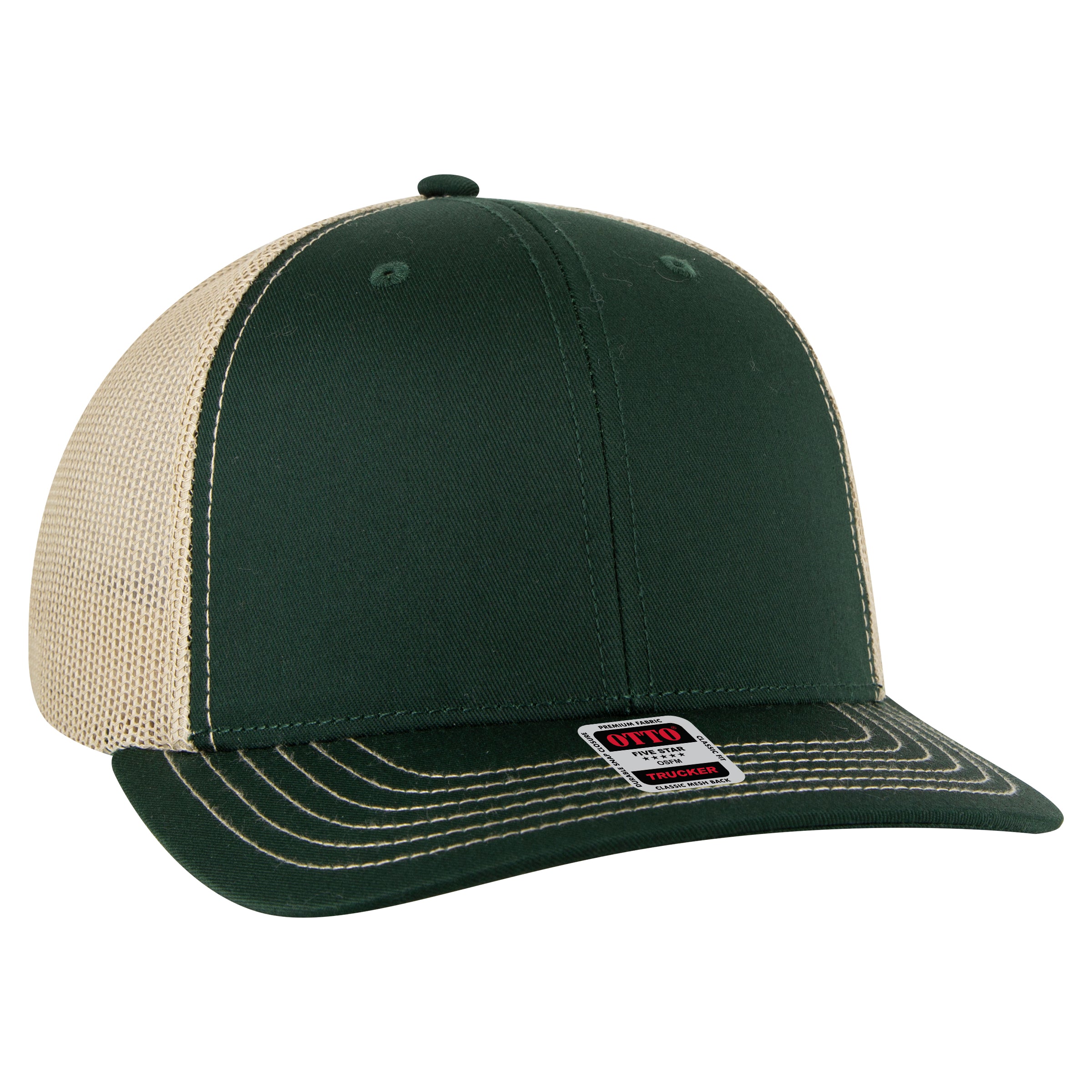 OTTO CAP 6 Panel Mid Profile Mesh Back Trucker Hat OTTO 112-1-171732 - Dk.Grn/Dk.Grn/Kha Otto Cap