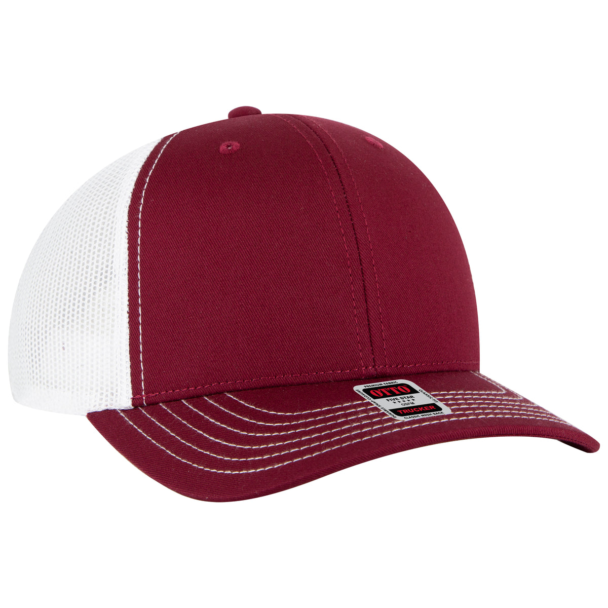 OTTO CAP 6 Panel Mid Profile Mesh Back Trucker Hat OTTO 112-1-191916 - Bg.Mrn/Bg.Mrn/Wht Otto Cap